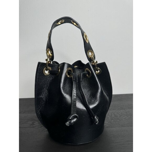 HOUSE OF HARLOW‎ 1960 100% Leather Bucket Drawstring Bag Eyelets - Picture 1 of 10